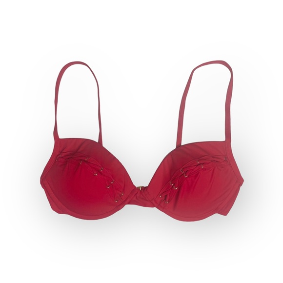 La Blanca ᯾ Whipstich Grommet Detailed Underwire Cup Bikini Top ᯾ Red ᯾ Large - Picture 2 of 16